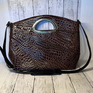 BEIJO patent leather handbag Tote Animal Print Burgundy Shoulder Bag Crossbody